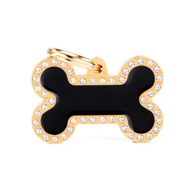 MYFAMILY® GLAM GOLD LARGE BONE WITH DIAMONDS DOG TAG