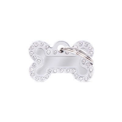 MYFAMILY® GLAM SILVER SMALL BONE WITH DIAMONDS DOG TAG