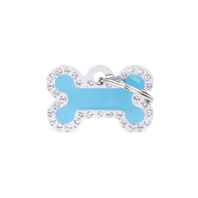 MYFAMILY® GLAM BLUE SMALL BONE WITH DIAMONDS DOG TAG