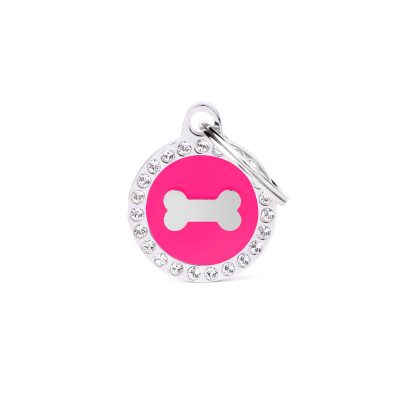 MYFAMILY® GLAM FUCHSIA CIRCLE BONE WITH DIAMONDS DOG TAG