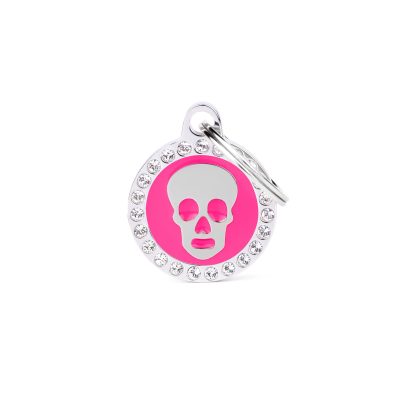 MYFAMILY® GLAM FUCHSIA CIRCLE SKULL WITH DIAMONDS DOG TAG