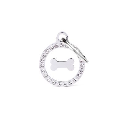 MYFAMILY® GLAM WHITE CIRCLE BONE WITH DIAMONDS DOG TAG