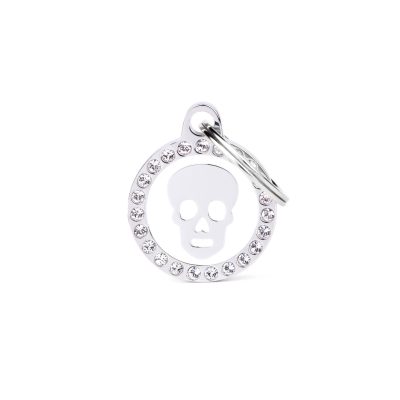 MYFAMILY® GLAM WHITE CIRCLE SKULL WITH DIAMONDS DOG TAG