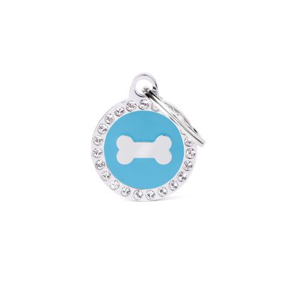 MYFAMILY® GLAM BLUE CIRCLE BONE WITH DIAMONDS DOG TAG