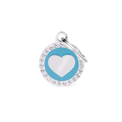 MYFAMILY® GLAM BLUE CIRCLE HEART WITH DIAMONDS DOG TAG