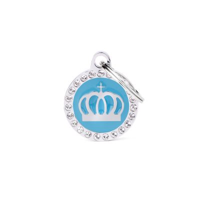 MYFAMILY® GLAM BLUE CIRCLE CROWN WITH DIAMONDS DOG TAG