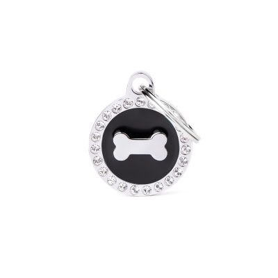 MYFAMILY® GLAM BLACK CIRCLE BONE WITH DIAMONDS DOG TAG