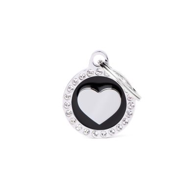 MYFAMILY® GLAM BLACK CIRCLE HEART WITH DIAMONDS DOG TAG