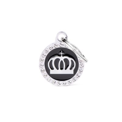 MYFAMILY® GLAM BLACK CIRCLE CROWN WITH DIAMONDS DOG TAG