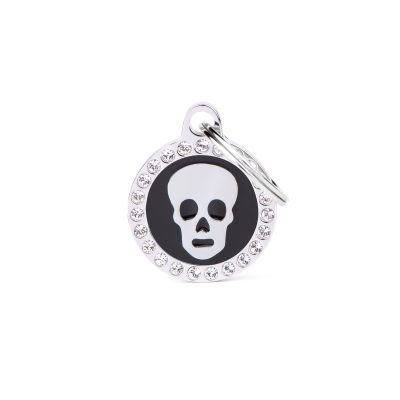 MYFAMILY® GLAM BLACK CIRCLE SKULL WITH DIAMONDS DOG TAG
