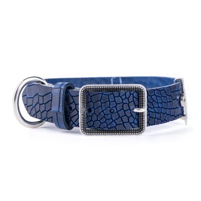 MYFAMILY® TUCSON DOG COLLAR IN ORIGINAL ITALIAN BLUE LEATHER