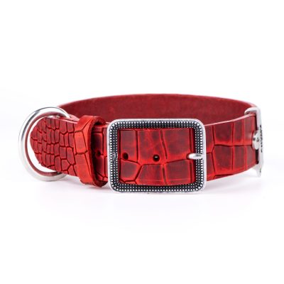 MYFAMILY® TUCSON DOG COLLAR IN ORIGINAL ITALIAN RED LEATHER