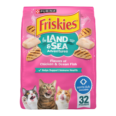 PURINA® DRY CAT FOOD, FRISKIES LAND & SEA, FLAVORS OF CHICKEN & OCEAN WHITEFISH 14.5 kg.