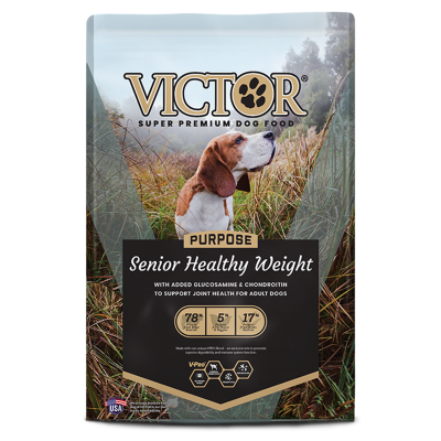 VICTOR® DRY SUPER PREMIUM DOG FOOD – GRAIN FREE – PURPOSE – SENIOR HEALTHY WEIGHT – WITH ADDED GLUCOSAMINE & CHONDROITIN TO SUPPORT JOINT HEALTH FOR ADULT DOGS