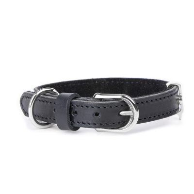MYFAMILY® GINEVRA DOG COLLAR IN BLACK LEATHER WITH CHROME FINISHES