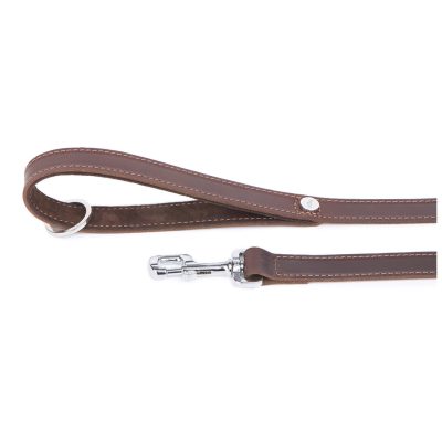 MYFAMILY® GINEVRA DOG LEASH IN BROWN LEATHER WITH CHROME FINISHES 110 cm.