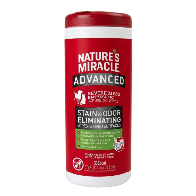 NATURE'S MIRACLE® ADVANCED - SEVERE MESS ENZYMATIC - STAIN & ODOR ELIMINATING WIPES FOR HARD SUPERFACES - 30 COUNT