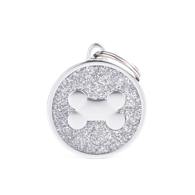MYFAMILY®SHINE LARGE CIRCLE DOG TAG IN SATIN GRAY GLITTER