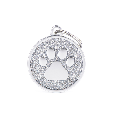 MYFAMILY® SHINE LARGE CIRCLE GRAY GLITTER PAW TAG SATIN