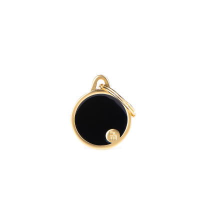 MYFAMILY® BASIC HANDMADE SMALL CIRCLE BLACK SATIN GOLD DOG TAG