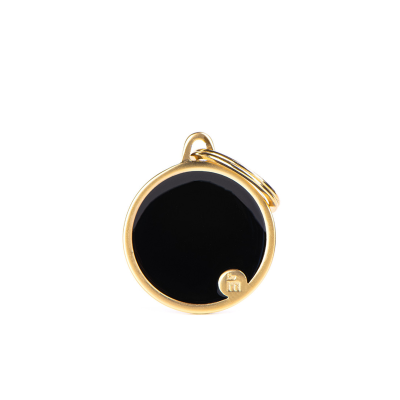 MYFAMILY®BASIC HANDMADE SMALL HEART BLACK SATIN GOLD DOG TAG