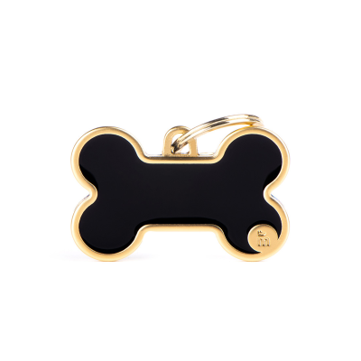 MYFAMILY®BASIC HANDMADE BONE BLACK SATIN GOLD DOG TAG