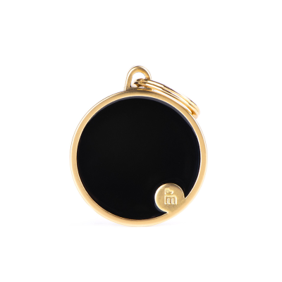 MYFAMILY® BASIC HANDMADE LARGE CIRCLE BLACK SATIN GOLD DOG TAG