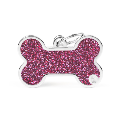 MYFAMILY® SHINE TAG BONE PINK WITH GLITTER ID TAG