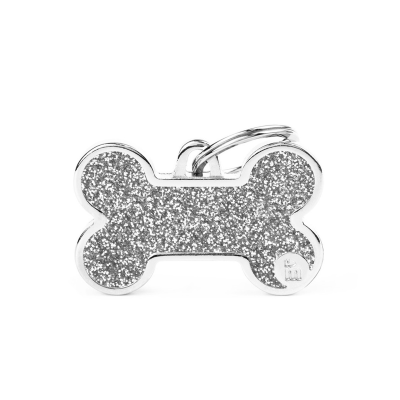 MYFAMILY® SHINE TAG BONE GREY WITH GLITTER ID TAG